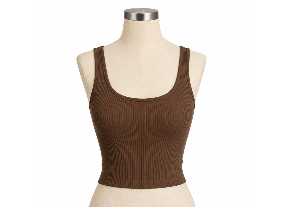 Anthropologie LyreBird Brown Seamless Ribbed Crop Tank Top - Size S/M
